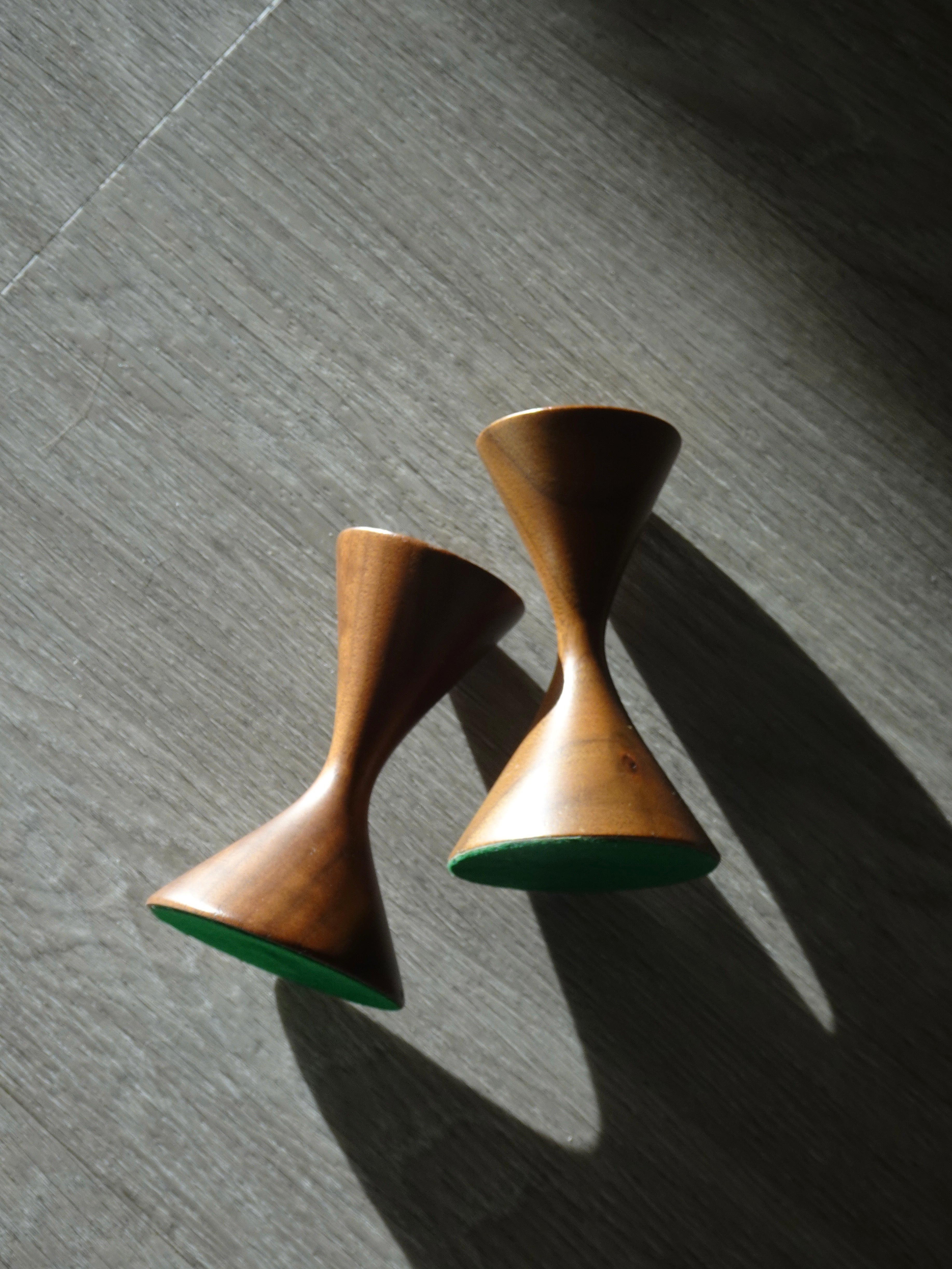 Vintage Walnut Candlestick Holders